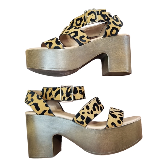 New Qupid Triple Band Open Toe Chunky Faux Leopard Suede Platform Heels … - Picture 6 of 14